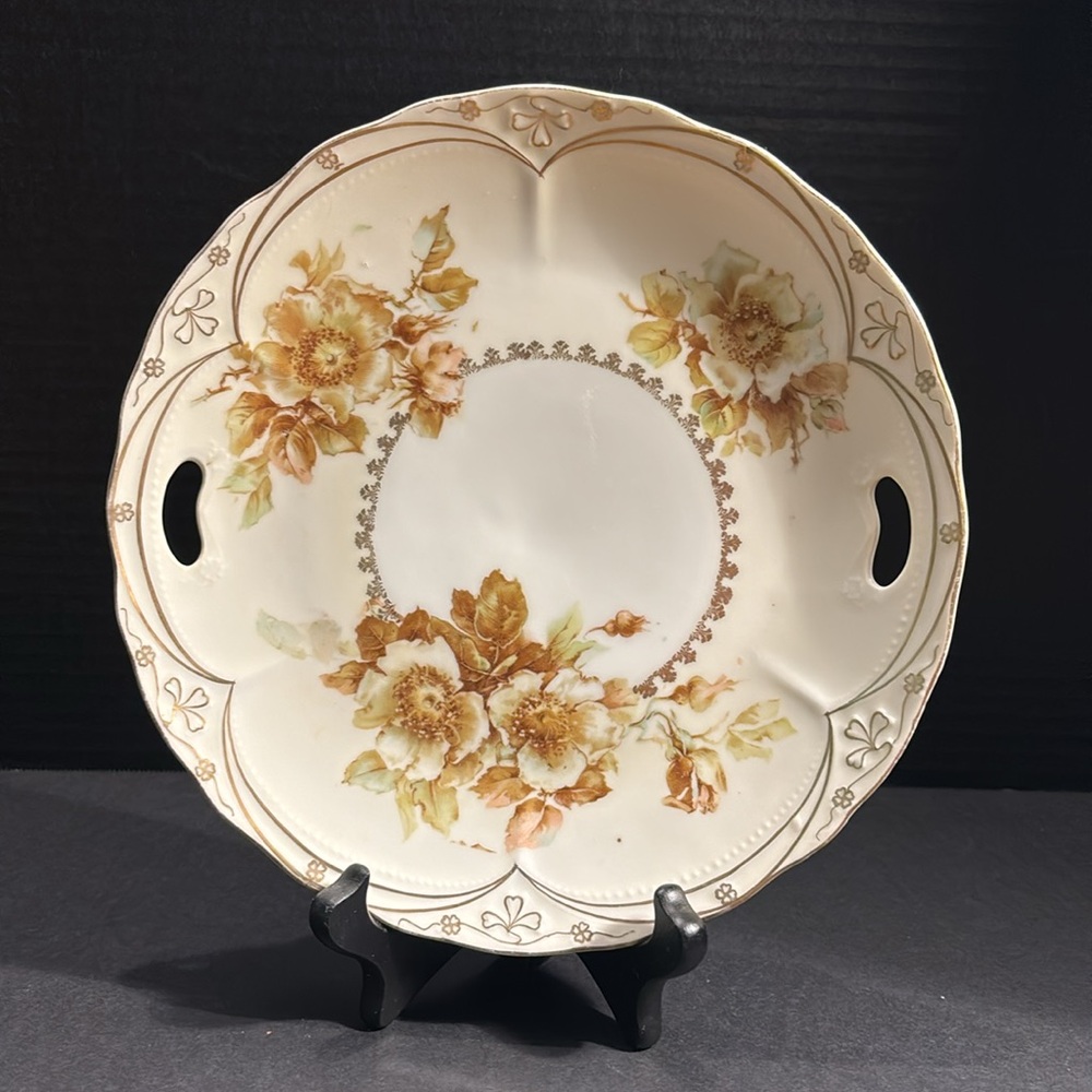Old Ivory Germany hand painted vintage cake plate.